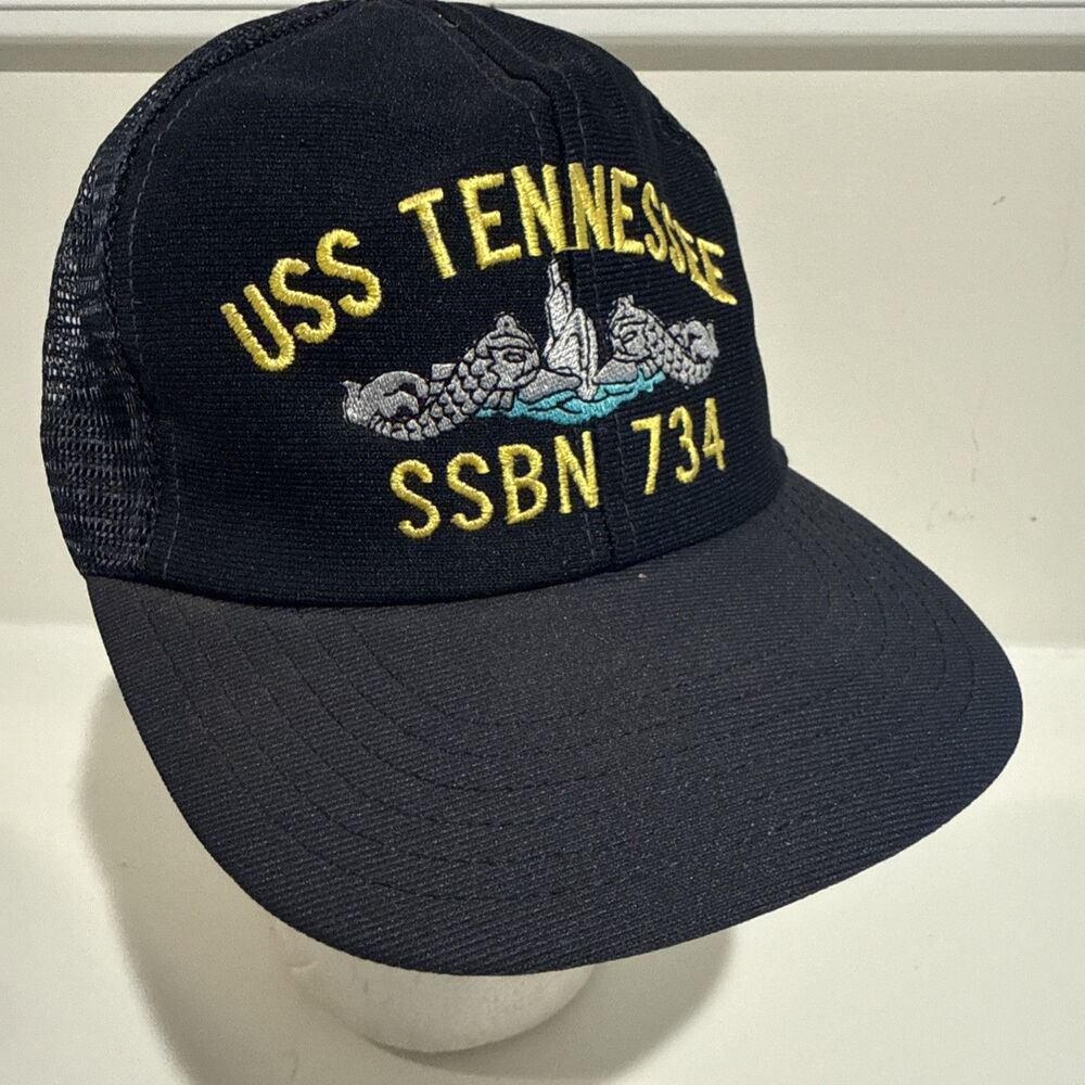 USS Tennessee SSBN-734 Mesh Snapback Cap Hat Navy Blue Boat Submarine Ship USA